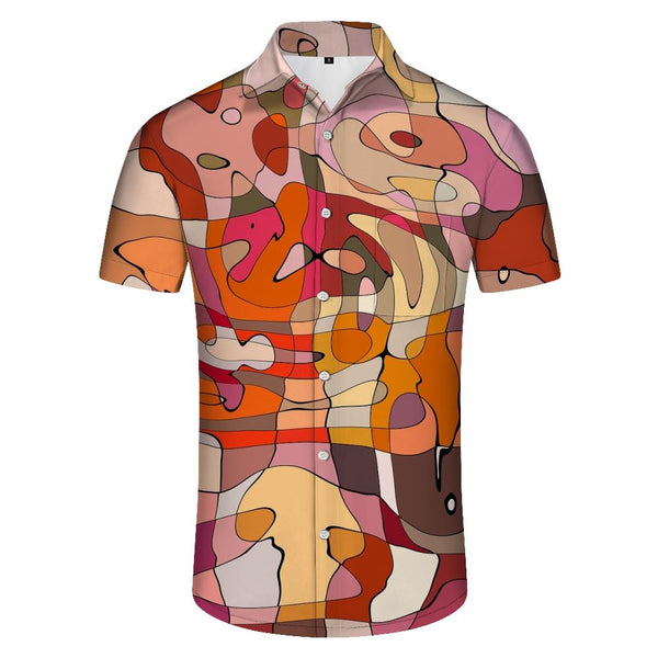 
Abstract Art Print Men's Casual Loose Hawaiian Button Lapel Vacation Short Sleeve Shirt
                