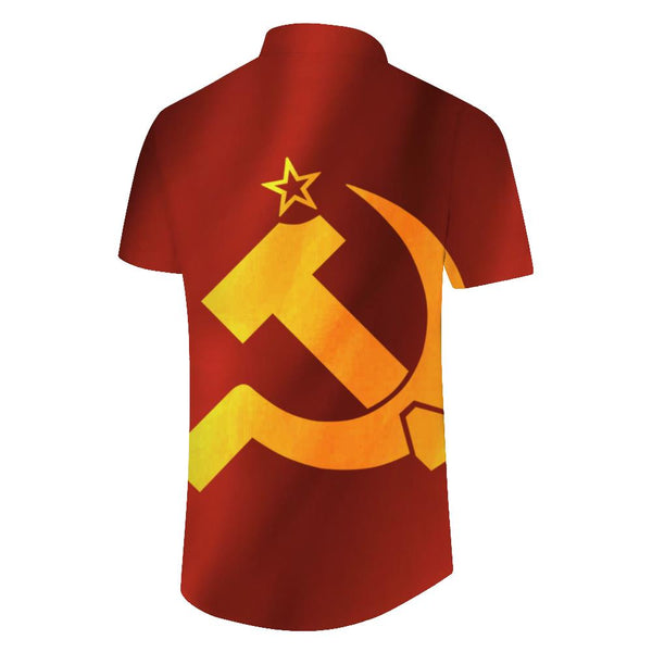 
Soviet Union Flag Hammer of the Soviet Union Men's Short Sleeve Shirt Hawaiian Print Casual Button-Down Shirt
                