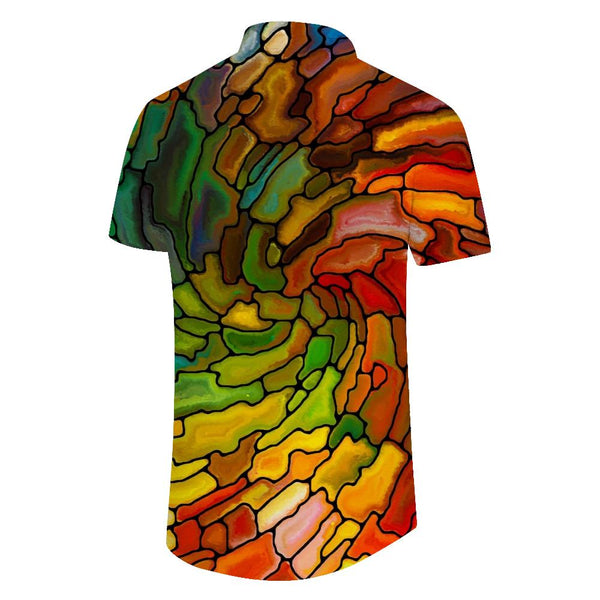 
Polyester casual shirt men's loose daily short sleeve wide version casual shirt summer Hawaiian shirt short sleeve color plaid
                