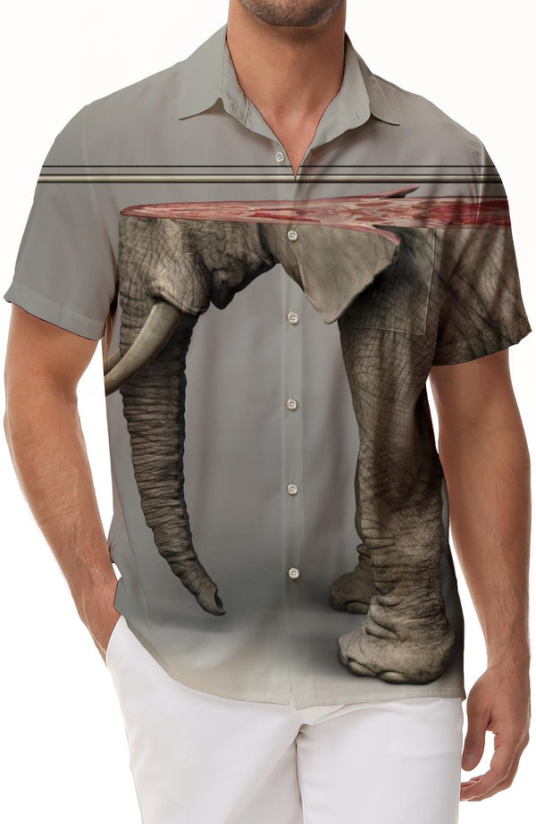 Slaughtered elephant casual summer shirt 3d digital printing animal trend short-sleeved shirt Hawaiian button lapel short-sleeved shirt beach