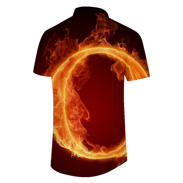 
English letter o hot flame hip-hop style men's short-sleeved shirt casual button-down shirt beach
                