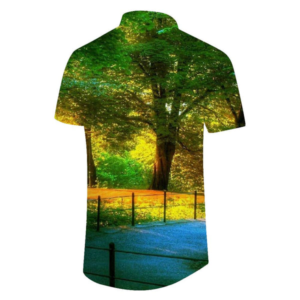 
Colorful natural scenery men's casual loose short sleeve button-down lapel tropical Hawaiian fashion short sleeve shirt
                
