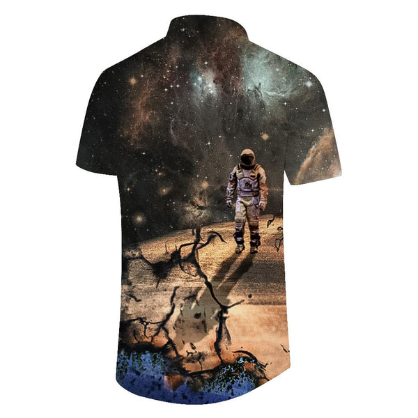 
Saturn outer space art fashion design Hawaiian lapel four seasons tops men's shirts printed button short sleeves beach wear
                