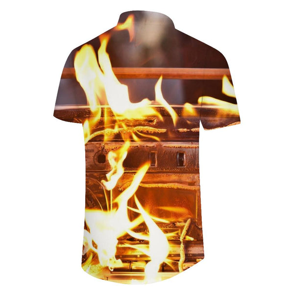 
Charcoal Grill Flame 3D Printed Men's Short Sleeve Button Shirt Hawaiian Beach Short Sleeve Shirt Seaside Party
                
