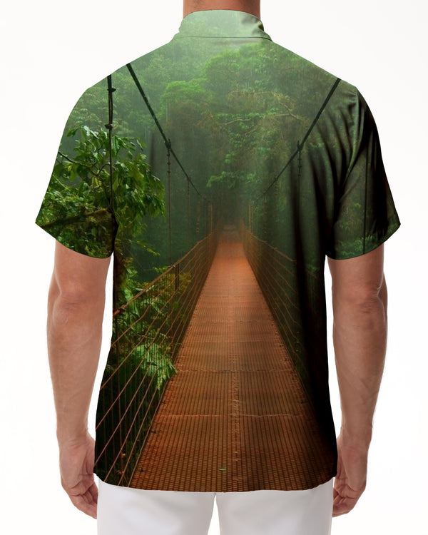 
Tropical Rainforest Vintage Bridge Men's Hawaiian Lapel Pocket Button Shirt Suitable for Daily Vacation Beach Walks
                