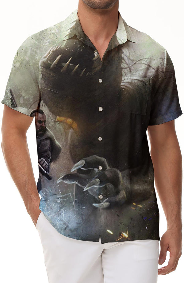 New Men's Casual Loose Digital Print Giant Dinosaur Print Casual Graphic Print Shirt Streetwear