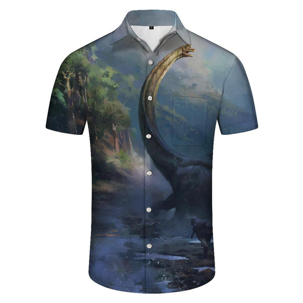 
Creative men's 3D printed short-sleeved shirt with ancient dinosaur pattern short-sleeved shirt with lapel personalized dinosaur short-sleeved shirt pattern
                
