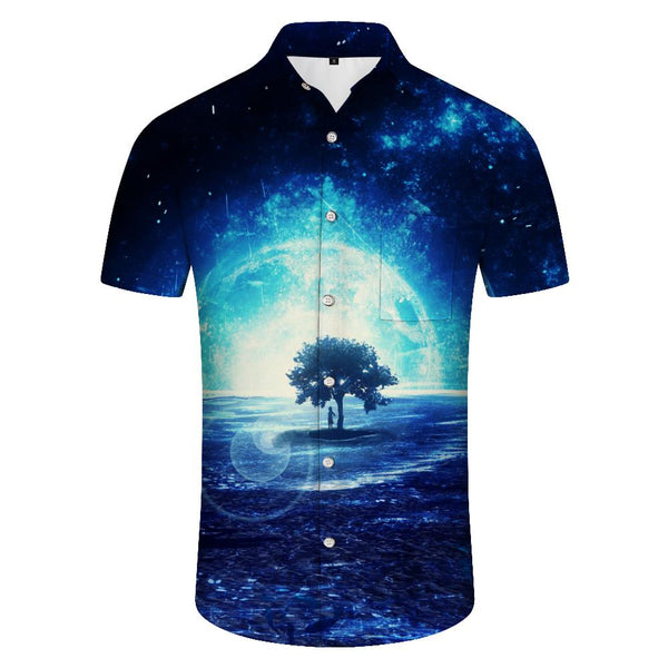 
Fantasy outer space meteor shower digital printing short-sleeved shirt men's casual loose fashion short-sleeved Hawaiian button short-sleeved shirt tropical
                