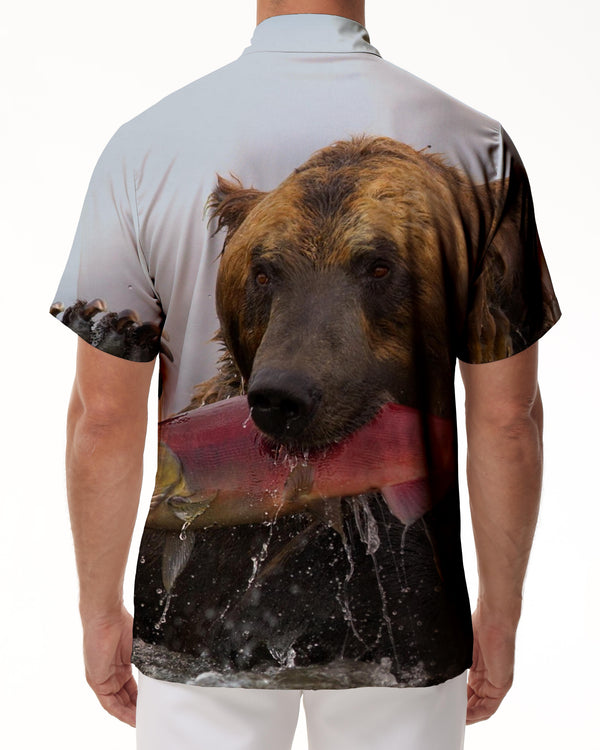 
Summer 3D Printed Animal Brown Bear Fishing Fashion Personality Brown Bear Short Sleeve Lapel Men's Short Sleeve Casual Walking
                