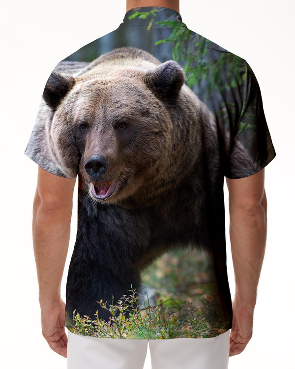 
Thick fur summer 3D printing fashion personality brown bear men's short-sleeved casual animal brown bear
                