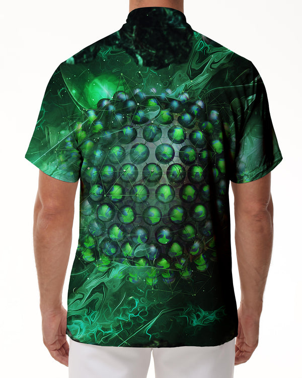 
Green geometric circular virus men's casual daily shirt short sleeve Hawaiian pocket lapel short sleeve shirt fashion
                