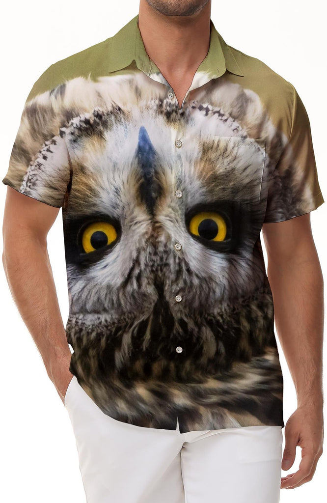 Hawaiian Button Short Sleeve Animal Owl Men's Vintage Collar Shirt Loose Casual Button Shirt Short Sleeve Holiday Beach