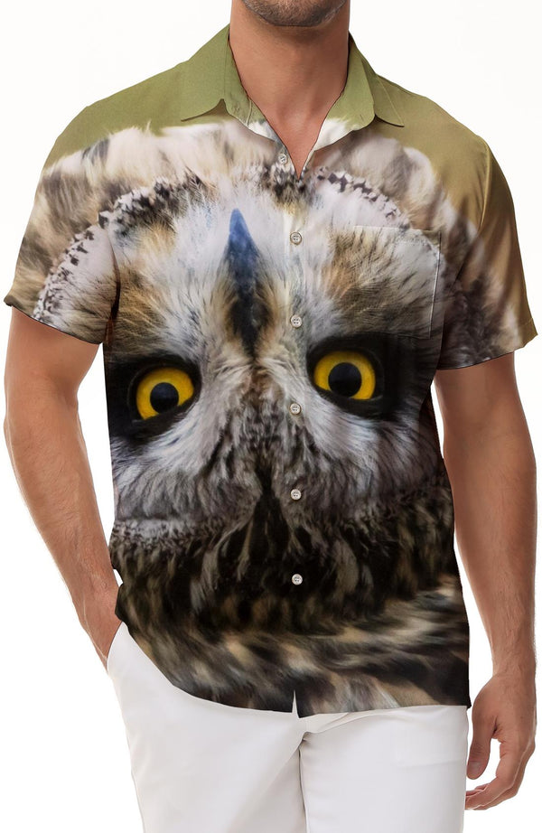 Hawaiian Button Short Sleeve Animal Owl Men's Vintage Collar Shirt Loose Casual Button Shirt Short Sleeve Holiday Beach