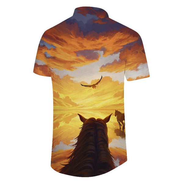 
Colorful Brown Horse and Eagle Hawaiian Shirt Myth Horse Casual Summer Beach Men's Button Down Shirt Short Sleeve
                