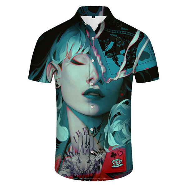 
Psychedelic Japanese Geisha Pattern Men's Short Sleeve Shirt Hawaiian Button-down Short Sleeve Loose Pocket Shirt Top
                