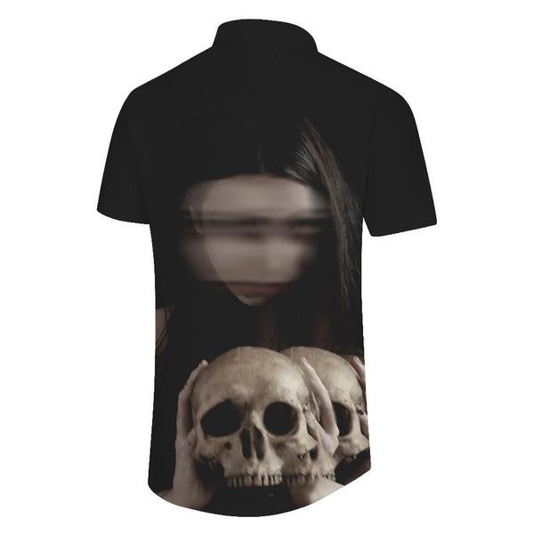 
Gothic Witch Skull Black Mens Casual Button Short Sleeve Hawaiian Shirt Beach Top
                
