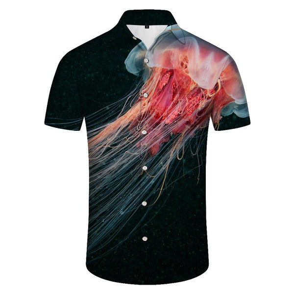 
Exquisite watercolor art jellyfish men's Hawaiian shirt short sleeve button casual shirt suitable for seaside beach
                