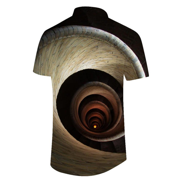 
Abstract art tunnel men's casual loose daily travel vacation print top Hawaiian tropical four seasons lapel pocket short sleeve shirt button
                