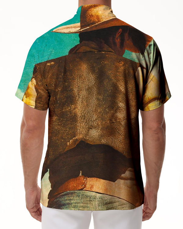 
Wild cool retro outfit back view men's casual daily travel short-sleeved shirt Hawaiian tropical four seasons button lapel short-sleeved shirt pocket
                