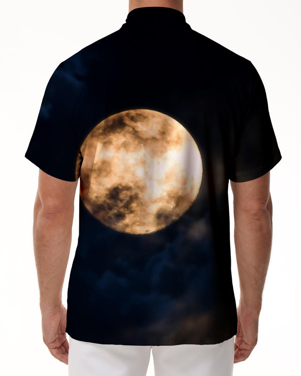 
Night yellow moon fashion breathable and comfortable men's short-sleeved shirt Hawaiian button lapel pocket short-sleeved shirt top trend
                