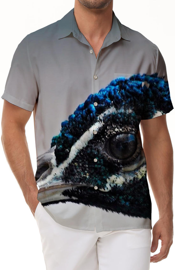 Polyester Hawaiian Button Lapel Peacock Men's Casual Short Sleeve Shirt Clothes Button Print Tropical Four Seasons Shirt