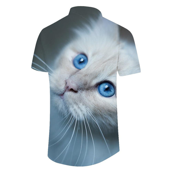
Elegant White Animal Cat Mens Casual Loose Button-Down Lapel Tropical Summer Hawaiian Top with Pockets
                