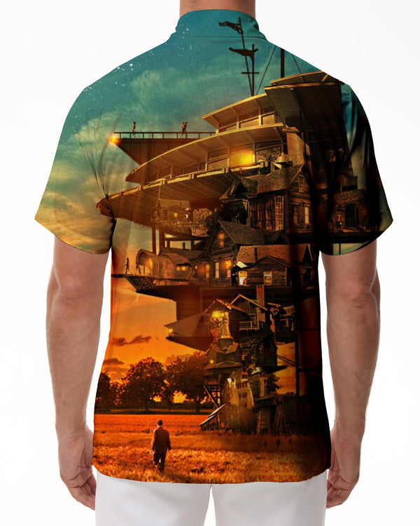 
Fantasy sunset abstract personalized house men's loose daily leisure outdoor fishing walking clothing fashionable and comfortable summer shirt clothes
                