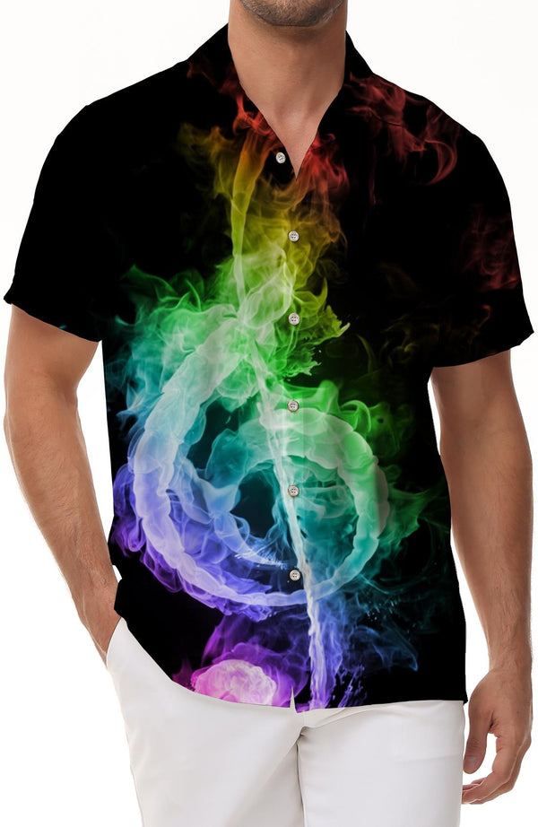 Button Down Shirt Musical Symbols 3D Print Mens Everyday Vacation Short Sleeve Printed Clothing Casual Beach Hawaiian Outfit