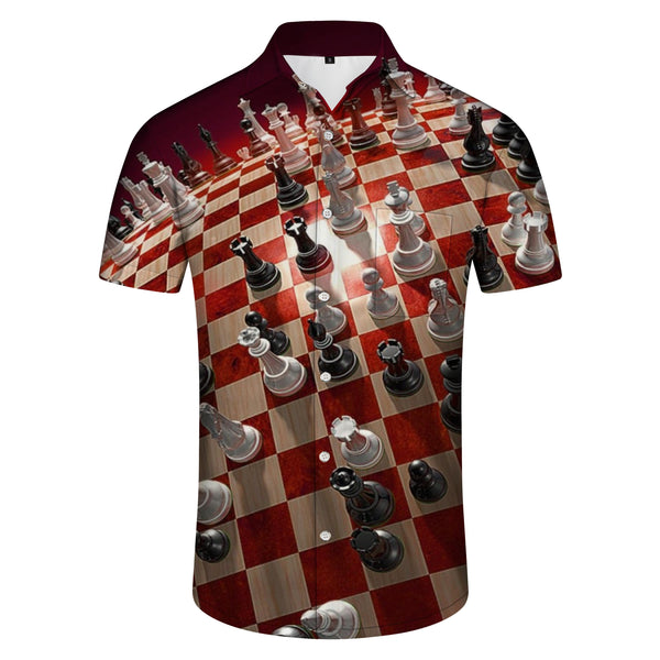 
Chess print casual men's abstract geometric Hawaiian button shirt short sleeve beachwear
                