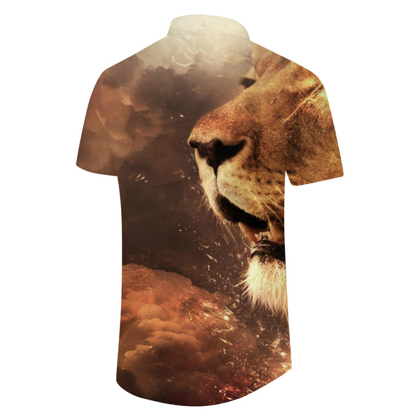 
Sky of Fire Time Wild King Lion Short-sleeved Shirt Button-down Summer Hawaiian Short-sleeved Shirts for Men
                