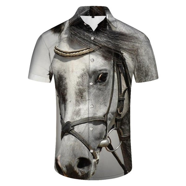 
White Dragon Horse Button Hawaiian Lapel Fashion Casual 3D Digital Printing Men's Loose Tropical Top
                