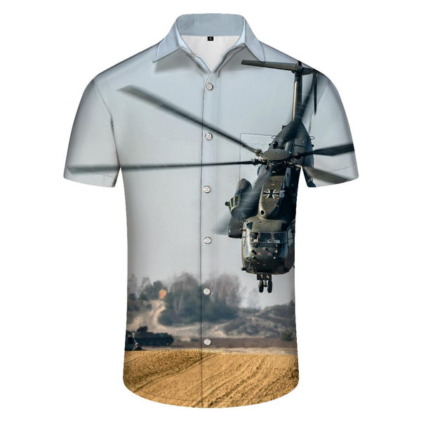 
Helicopter Field Men's Shirt Casual Short Sleeve Tropical Island Life Hawaiian Shirt Ocean
                