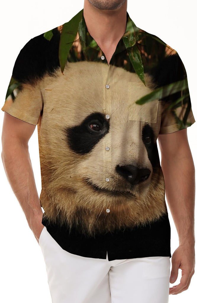 Black and White Cute Chinese Panda Men's Button Shirt Hawaiian Print Shirt Classic Fit Short Sleeve