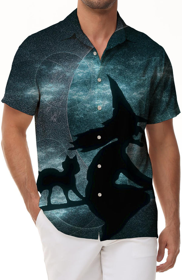 Starry sky casual Gargamel style Hawaiian button lapel pattern shirt for men on seaside vacation