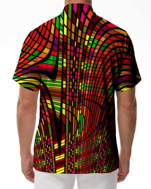 
Cool geometric fashion trend Hawaiian style button-down men's daily street tops shirt
                