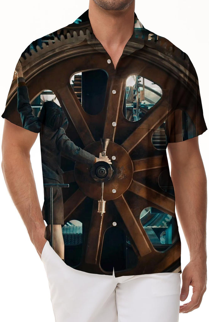 Car tire print men's casual wear Hawaiian shirt button down for summer vacation tropical beach