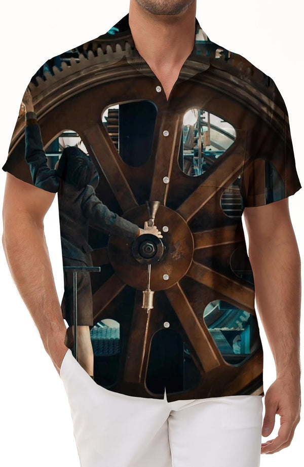 Car tire print men's casual wear Hawaiian shirt button down for summer vacation tropical beach