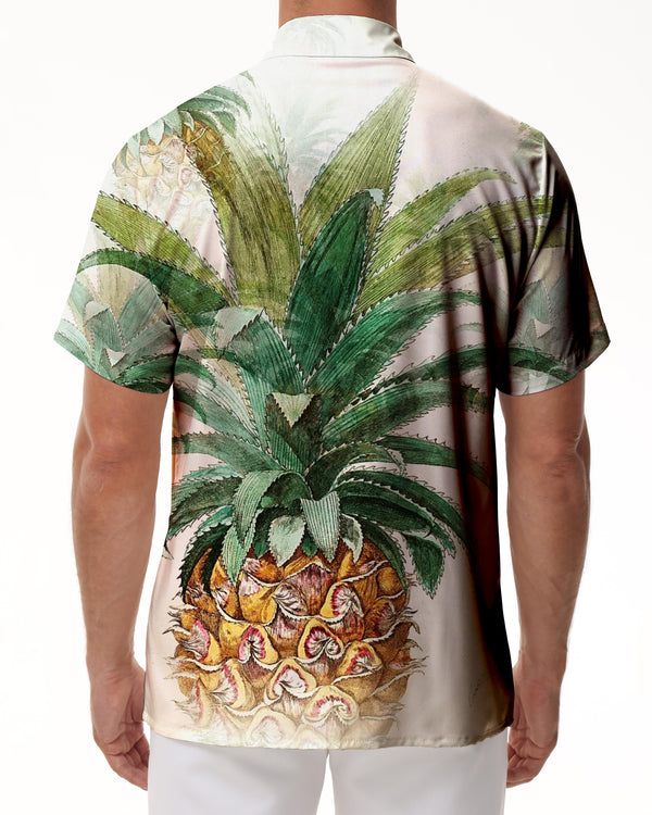 
Tropical pineapple print pattern shirt retro style men's fashion spring and summer casual short sleeve lapel print shirt tops
                