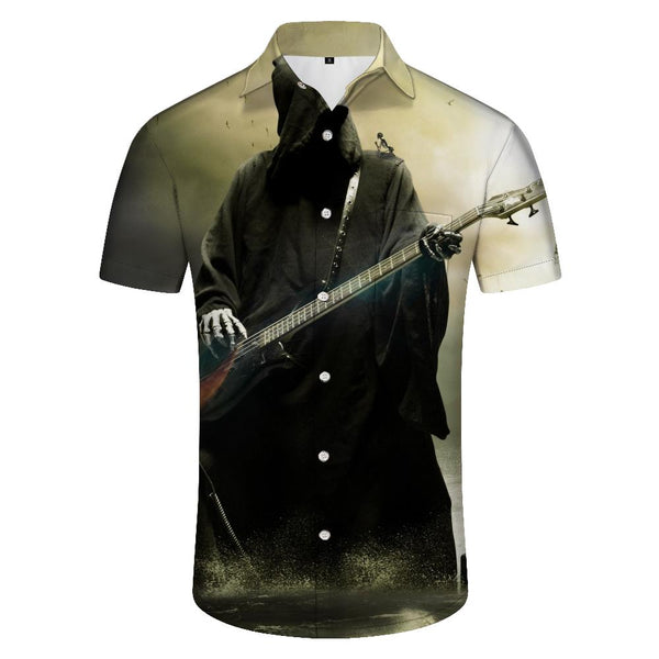 
Loose Shirt Hawaiian Gothic Devil Rock Beta Skull Print Short Sleeve Shirt Summer Regular Button Casual Shirt Black
                