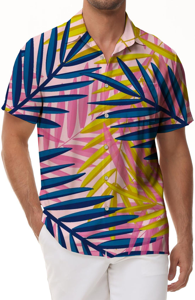 Summer men's casual shirt beach seaside Hawaii short sleeve button beach vacation tropical loose shirt