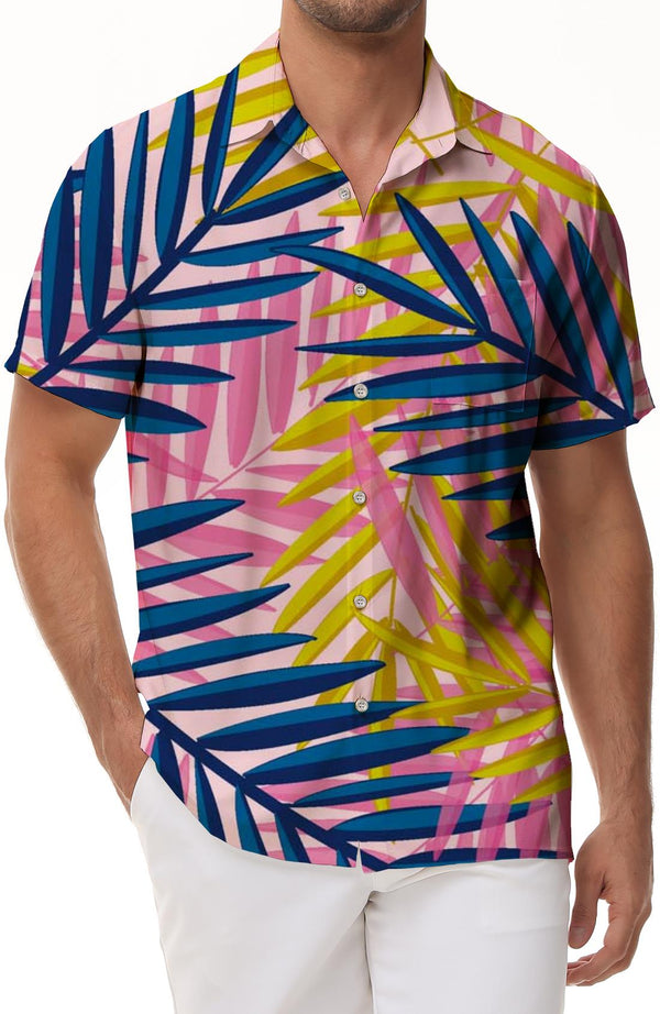Summer men's casual shirt beach seaside Hawaii short sleeve button beach vacation tropical loose shirt