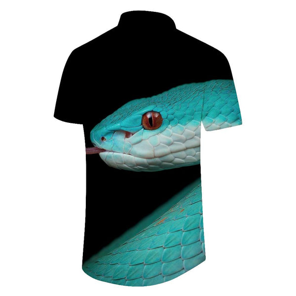 
Short-sleeved tops for men 3D animal print alternative fashion snake print summer short-sleeved shirt personality lapel short-sleeved shirt casual
                