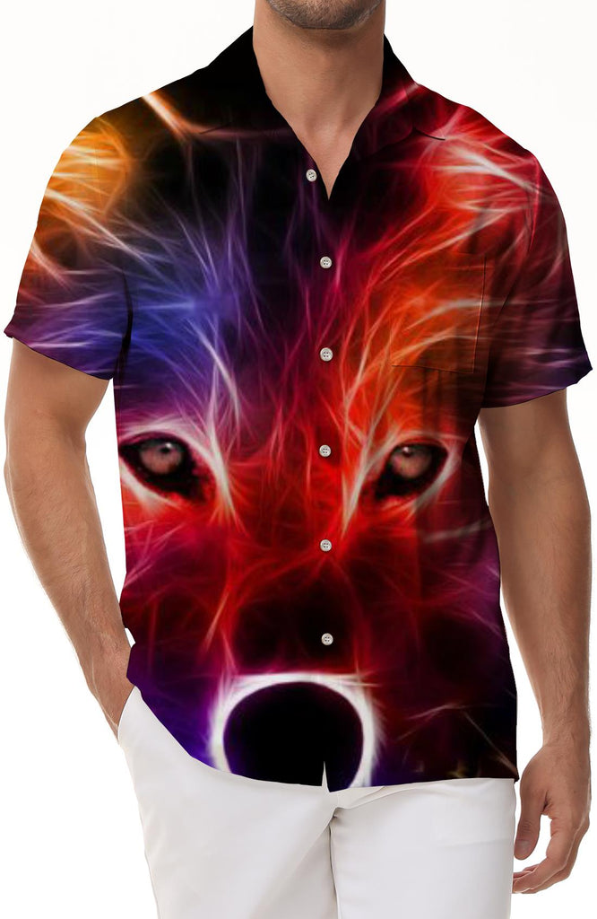 Sly Wolf Head Vacation Beach Button Lapel Hawaiian Shirt Men's Casual Short Sleeve Shirt 3d Printing