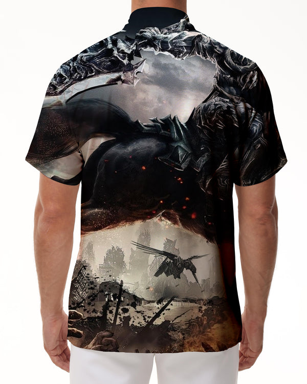 
Men's casual shirts fashion retro ancient war horse print short sleeve shirts summer regular button beach shirt tops
                