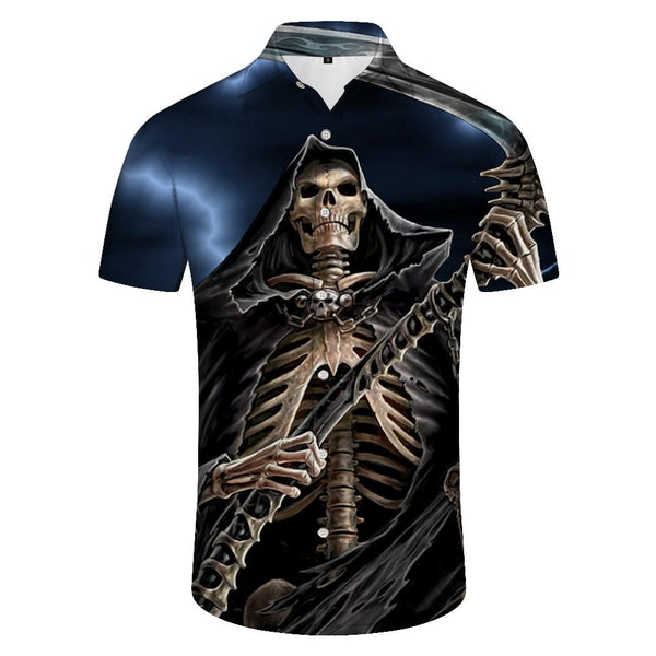 
New Men's Short Sleeve Shirt Horror Skull 3D Digital Printing Hawaiian Button Short Sleeve Shirt Pocket
                