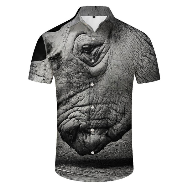 
Animal Rhino Tropical Four Seasons Short Sleeve Shirt Hawaiian Shirt Men's Summer Casual Short Sleeve Button Beach Shirt Gray
                