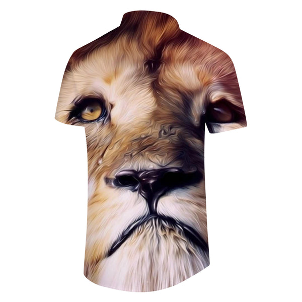 
Fluffy Cute Lion Print Button Shirt Men's Casual Short Sleeve Hawaiian Beach Shirt Tops
                