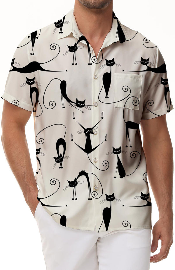 Cartoon Cat 3D Printed Men's Shirt Casual Button Shirt Summer Vacation Beach Shirt Fashion Street Tops Short Sleeve Shirt
