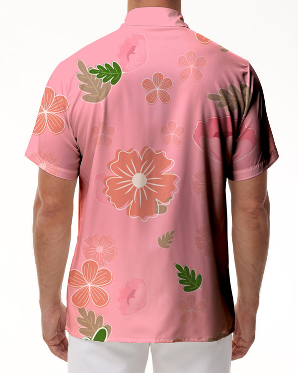 
Pink cool fashion summer men's shirt flower short-sleeved shirt men's summer beach style casual retro top
                
