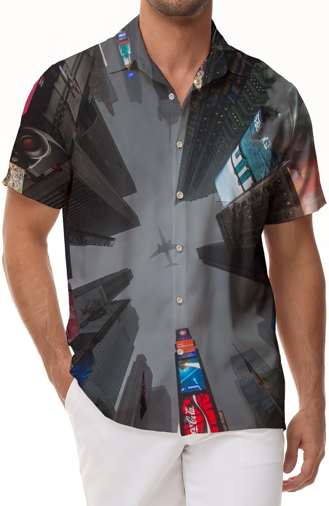 Internet celebrity check-in place New York Square Street Men's Hawaiian Shirt Summer Beach Tropical Short Sleeve Button Shirt Pocket